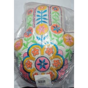 Hamsa Accent Beaded Pillow 15x15 Multi Colored